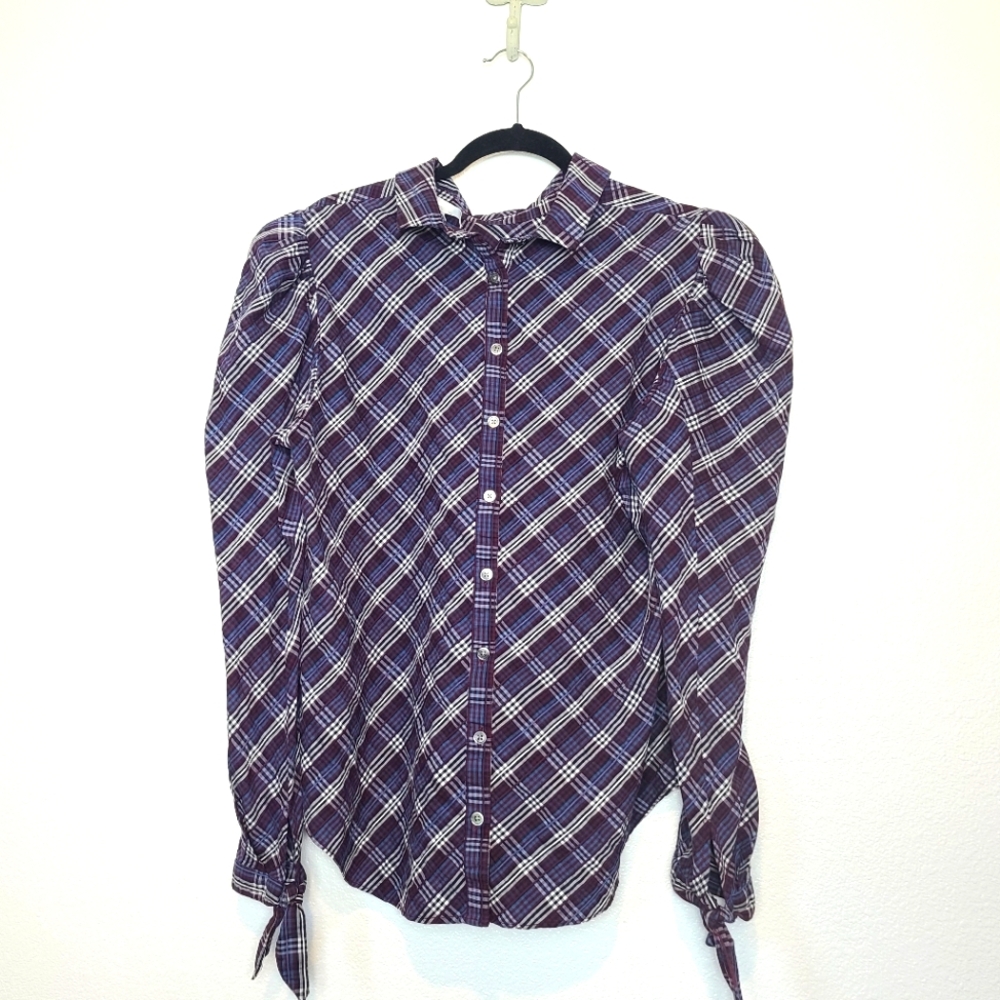Veronica Beard Isabel Reverse Plaid Shirt Blouse Top Size 14 - Picture 5 of 11